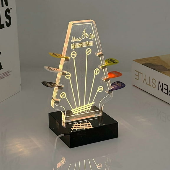 Luckky Customized Light Up Guitar Pick Holder, Acrylic Electric Guitar Headstock Shaped Pick Holder with Base for Picks Storage and Display, Gift for Guitar Players Guitarists (B)