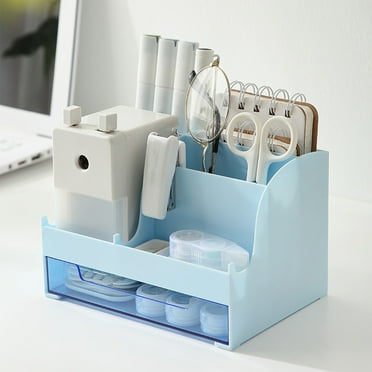 Luckky Desk Organizer with 1 Drawer, Multi-Functional Pencil Pen Holder for Desk, Desk Organizers and Accessories with 5 Compartments, Desktop Organizer Storage for Office Home Supplies (Blue)