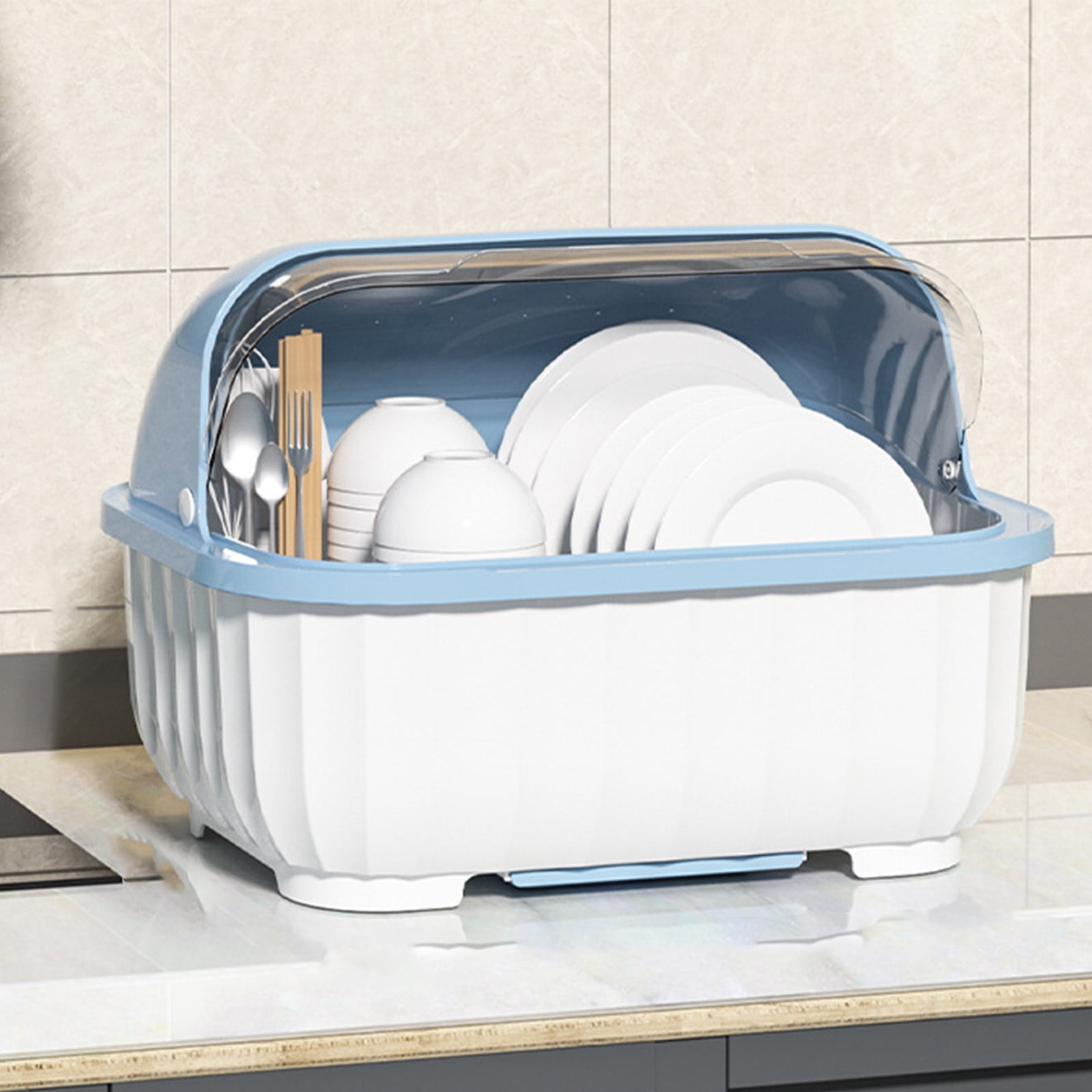 Luckky Drying Dish Rack Silicone Dish Drainer Dinnerware Basket for Kitchen RV Campers Portable Dinnerware Organizer Utensil Storage Box With