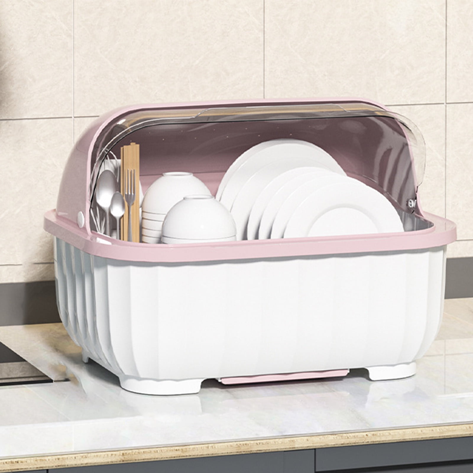 Luckky Drying Dish Rack Silicone Dish Drainer Dinnerware Basket for Kitchen RV Campers Portable Dinnerware Organizer Utensil Storage Box With Lid Pink Walmart