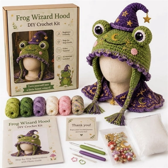 Luckky Fantasy Animal Earflap Hood Hat DIY Crochet Kit Complete Set for Beginner