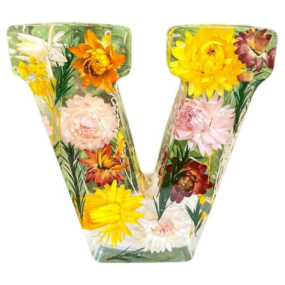 Luckky Floral Resin Night Light, Floral Resin Letter, Pressed Flower Resin Letters with Led Light, Suitable for Night Light Home Party Decoration, Gift for Mother, Wife, Birthday Gift (V)