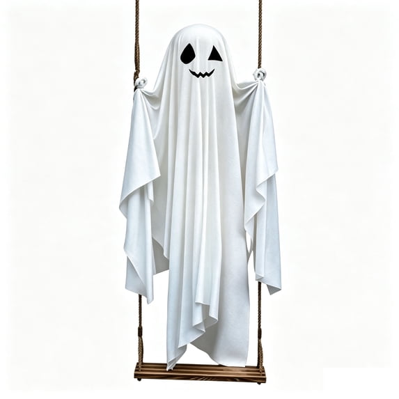 Luckky Halloween Decorations Outdoor,Large Lighted Hanging Swing Ghost Halloween Decor,Spooky Cute Ghosts Decorations for Tree Porch Yard Garden Lawn