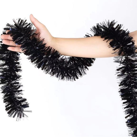 Luckky Halloween Ribbon Decor,Black Stripe Glitter Garland,Spooky Streamers,Festive Hanging Ornaments for Porch,Tree,Home,Party and Holiday Venue Decoration