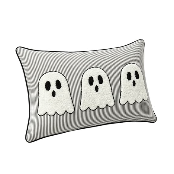 Luckky Halloween Striped Ghost Throw Pillow,Cute White Plush Ghost Decorative Cushion,Indoor Holiday Pillow for Sofa,Bed,Home Halloween Decor