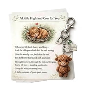 Luckky Highland Cow Month Keychain,3D Cow Keychain Resin Charm with Sentiment Card with Birthstone,Inspirational Bull Charm for Daily Strength,Engraved Hanging Accessory for Bag and Keys