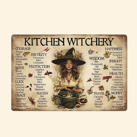 Luckky Kitchen Witchs Guide Sign,Rustic Aluminum Wall Art & Metal Tin Sign,8x12in Vintage Indoor Outdoor Decor for Home,Office,Cafe,Yard & Garden,Farm
