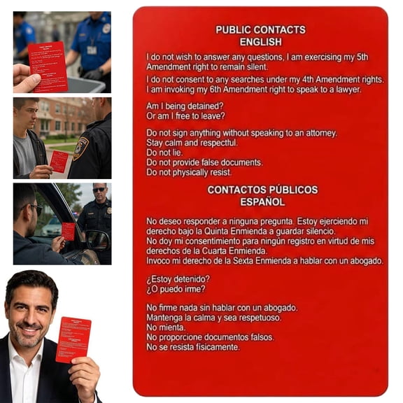 Luckky Know Your Rights Pocket Cards,Bilingual English & Spanish Immigration Rights Red Cards with Public & Residential Contact Info,Portable US Citizenship Reference Cards