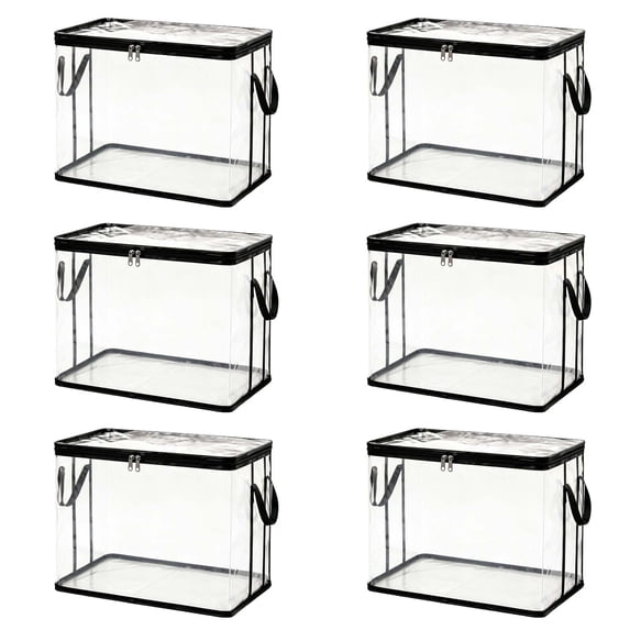 Luckky Large Heavy-Duty Thick Plastic Clear Storage Bag for Clothes,Moving & Storage,Thick Clear Storage Bags,With Handles & Zippers,College Dorm Packing Home Organization(Black,Large Size 6PC)