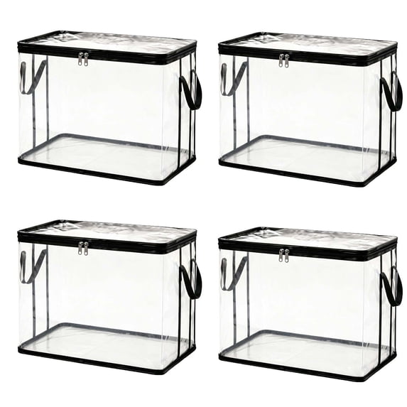Luckky Large Heavy-Duty Thick Plastic Clear Storage Bag for Clothes,Moving & Storage,Thick Clear Storage Bags,With Handles & Zippers,College Dorm Packing Home Organization(Black,Large Size 4PC)