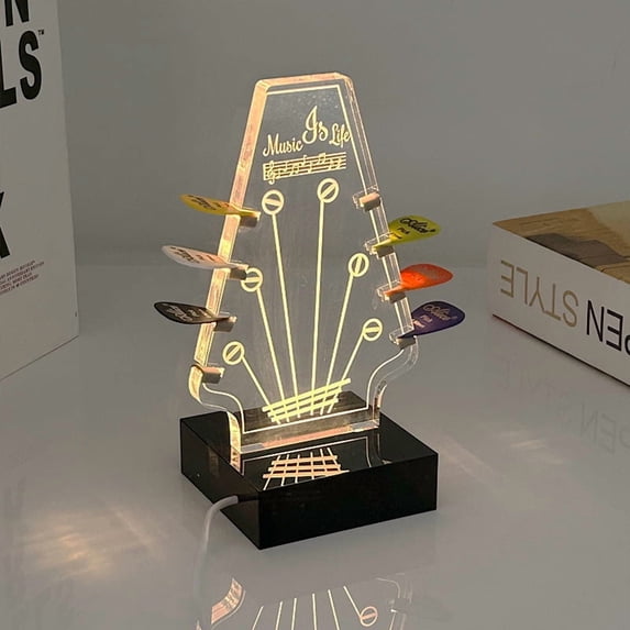 Luckky Light Up Guitar Pick Holder Acrylic Electric Guitar Headstock Shaped Pick Holder with Base for Picks Storage and Display Gift for Guitar Players Guitarists