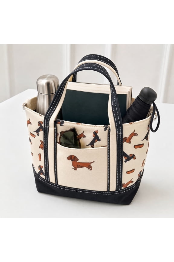 Lovely Dachshund Dog Print Canvas Tote Bag,Reusable Shoulder Handbag for Men & Women,Casual Weekender Bag for Shopping,Beach,Gym,Yoga & Daily Travel