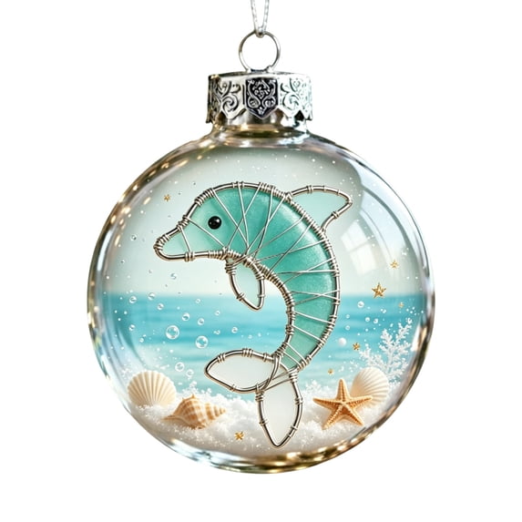 Luckky Marine Animal Christmas Ornaments, 2D Acrylic Sea Creature Hanging Decor for Christmas Trees, Festive Keepsake Gift for Home Christmas Party Decoration(Dolphin)