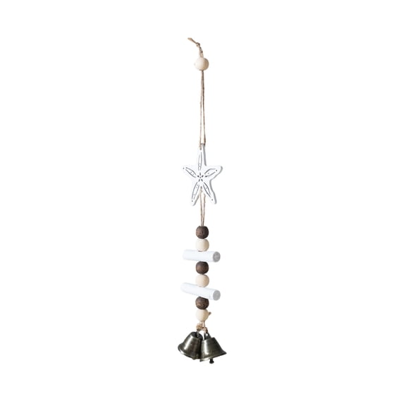 Luckky Mediterranean Nautical Wind Chime,Handcrafted Wooden Sailboat & Starfish Hanging Bell Pendant,Coastal Ocean Style Wind Chime Ornament for Patio,Porch Indoor Home Wall Decor
