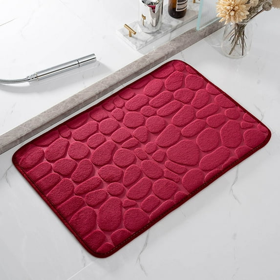 Luckky Memory Foam Bath Mat, Cobblestone Bathroom Rugs Super Water Absorbent Bath Mats for Bathroom Machine Washable Bath Rugs (15.7 x 23.6 in,Red)