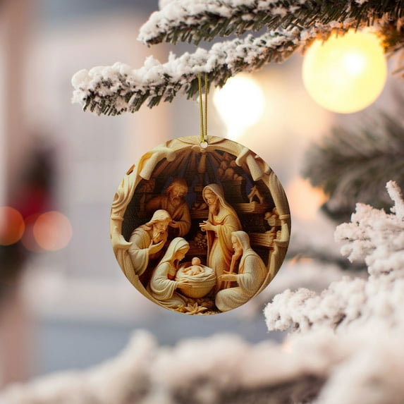 Luckky Nativity Scene Ornaments, Christmas Hanging Decor for Trees, Christmas Hanging Ornament, Keepsake The Birth of Jesus Decor, Religious Gift for Family Friends and Christian (1 Pcs)