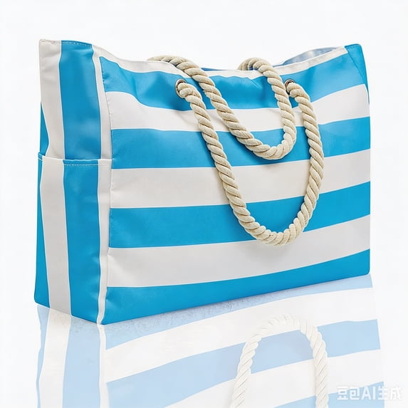 Luckky Oversized Bohemian Striped Canvas Beach Tote Bohemia Bag for Women & Girls,Waterproof Sandproof Swim Pool Bag with Zipper Closure and Wet Pocket,Portable Travel Handbag