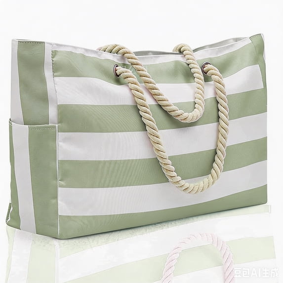 Luckky Oversized Bohemian Striped Canvas Beach Tote Bohemia Bag for Women & Girls,Waterproof Sandproof Swim Pool Bag with Zipper Closure and Wet Pocket,Portable Travel Handbag