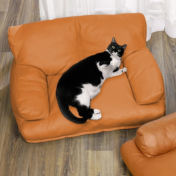 Luckky Pet Sofa Bed, Vintage Cat Dog Faux Leather Sofa with Non-Slip Bottom for Dogs Cats (Brown, 19.7*15.7*7.9 Inches)