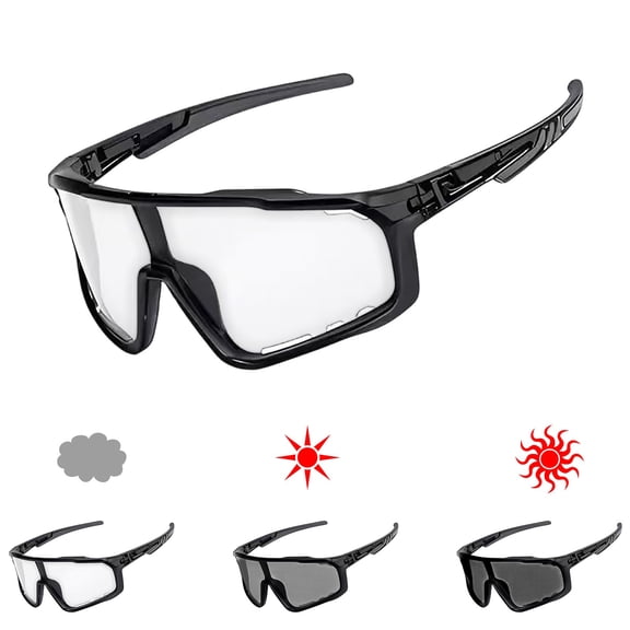 Luckky Photochromic Cycling Sunglasses,Square Full Rim Sports Riding Glasses,Light Changing Outdoor Eyewear with Protective Hard Case Set for Cycling,Running,Driving & Daily Use