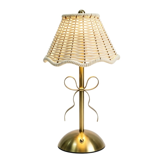 Luckky Rattan Table Lamp,Vintage Rattan LED Rechargeable Reading Light with Woven Shade,Temperatures Dimmable Bedside Lamp,Wicker Night Light for Bedroom,Living Room,Office