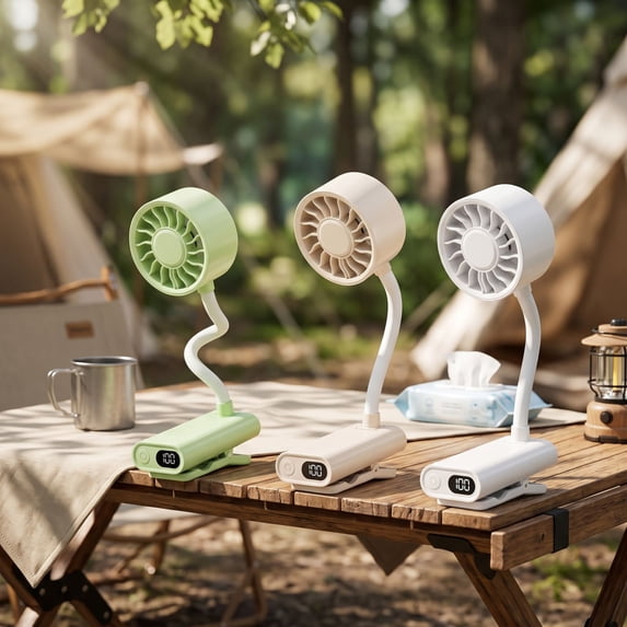 Luckky Rechargeable Clip On Fan with Flexible Gooseneck & Digital Display,3 Speed Color Light Mini Clamp Fan,Portable USB Desk Bed Fan for Office Bedroom Stroller Dorm Use