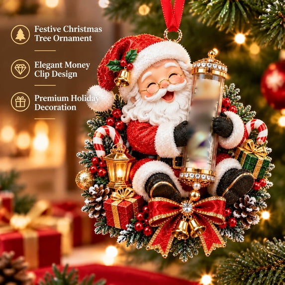 Luckky Santa Claus Christmas Cash Holder Ornament, Reusable Money Gift Hanging Ornament, Xmas Tree Decor for Cash Present