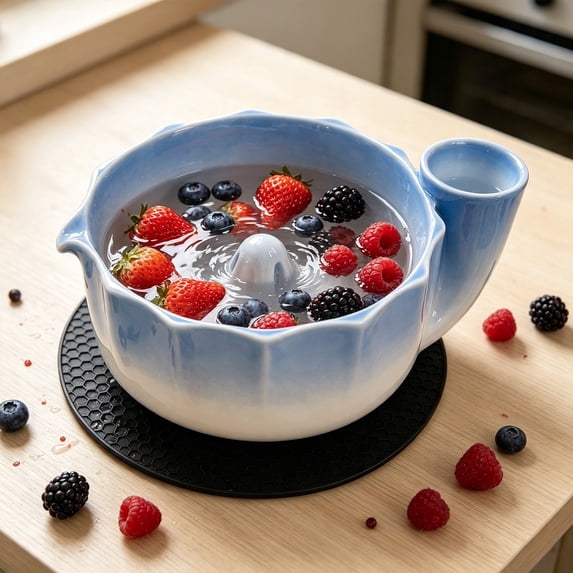 Luckky Self Spinning Berry Washing Bowl Ceramic with Drain Holes Multipurpose Kitchen Basket