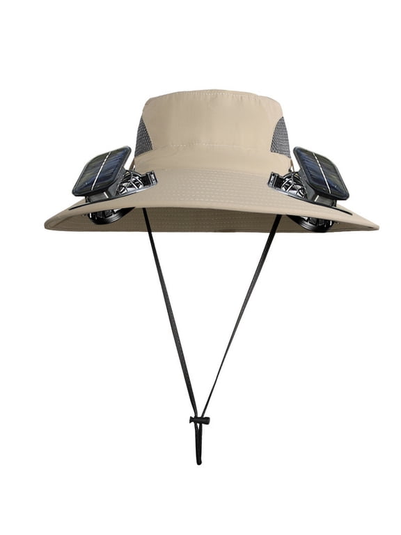 Solar Powered Fan Hat for Men,Wide Brim UPF 50+ Sun Hat with 2 Cooling Fans,Waterproof Breathable Fishing Beach Outdoor Hat