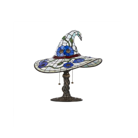 Luckky Stained Glass Witch Hat Lamp Style Resin Night Light,USB Powered Gothic Wizard Hat Table Lamp with ghost Details,Spooky Decorative Lighting for Table