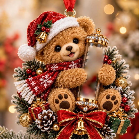 Luckky Teddy Bear Christmas Cash Holder Ornament, Reusable Money Gift Hanging Ornament, Xmas Tree Decor for Cash Present
