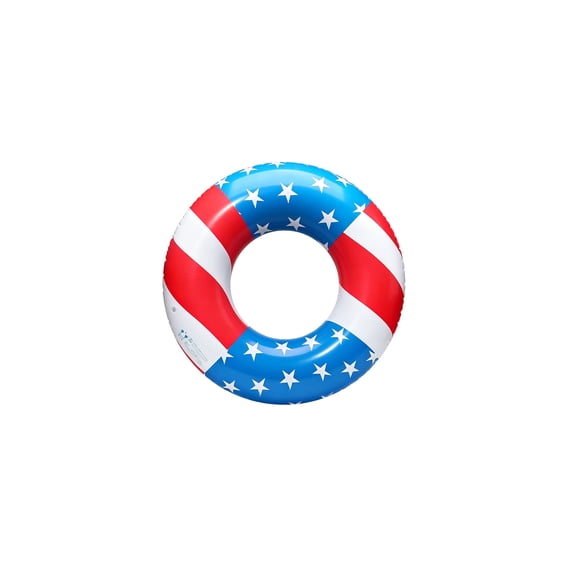 Luckky US Independence Day Flag Themed Inflatable Swim Ring without Handles,Extra Thick Anti-Roll Swimming Aid,Patriotic Float for Pool,Beach,Summer Water Fun