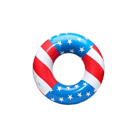 Luckky US Independence Day Flag Themed Inflatable Swim Ring without Handles,Extra Thick Anti-Roll Swimming Aid,Patriotic Float for Pool,Beach,Summer Water Fun