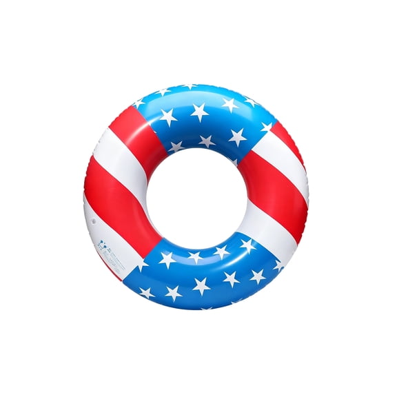 Luckky US Independence Day Flag Themed Inflatable Swim Ring without Handles,Extra Thick Anti-Roll Swimming Aid,Patriotic Float for Pool,Beach,Summer Water Fun