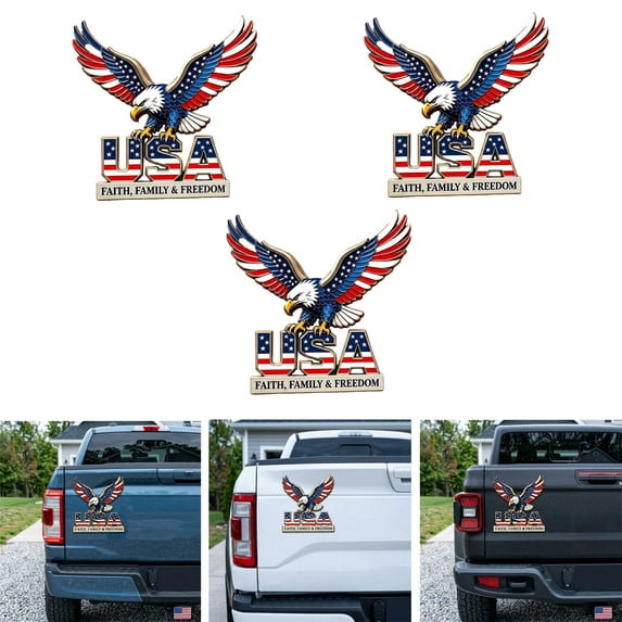 Luckky USA Faith Family & Freedom 3D Metal Emblem,250th Anniversary Eagle Car Decal,Red Blue Flag Auto Badge for Truck SUV Motorcycle 3PC