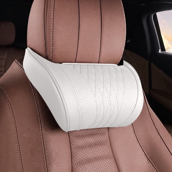 Luckky Universal Memory Foam Car Headrest Neck Pillow, Soft Comfortable Auto Head‑Support Cushion, Ergonomic Travel Neck Rest Pillow for Car Seat, White
