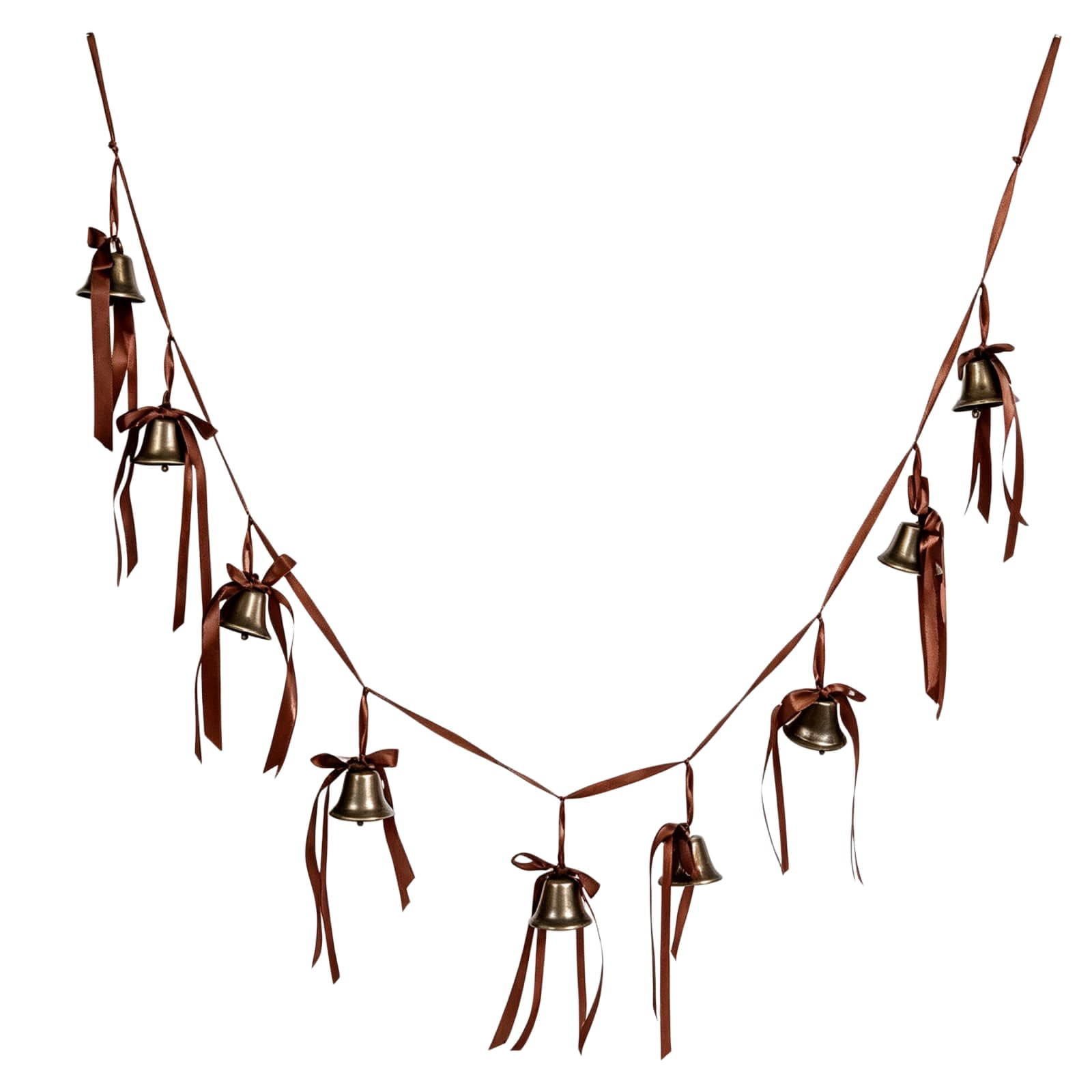 Luckky Vintage Christmas Bells Garland with Brown Satin Ribbon Bows ...