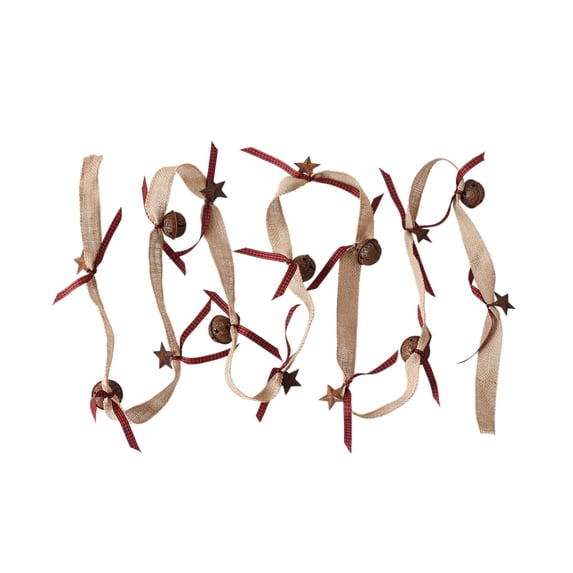 Luckky Vintage Christmas Bells Garland with Red Black Buffalo Check Plaid Ribbon,with Rusty Metal Bells & Star Ornaments,Farmhouse Country Mantel Fireplace Wall Holiday Decoration