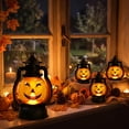 thumbnail image 1 of Luckky Vintage Mini Halloween LED Lantern,Retro Black Metal Pumpkin Face Hanging Night Light,Battery Operated Decorative Lamp for Indoor Tabletop Mantel Halloween Party Decor, 1 of 6