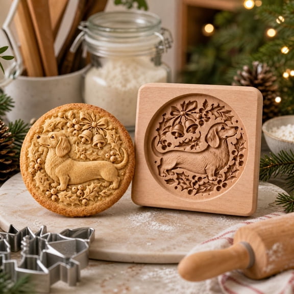 Luckky Woodland Animal Cookie Mold Stamps,3D Dachshund Cookie Cutter Embossing Mold,for Shortbread Gingerbread Biscuit Dough and Holiday Baking,Christmas DIY Baking Gift