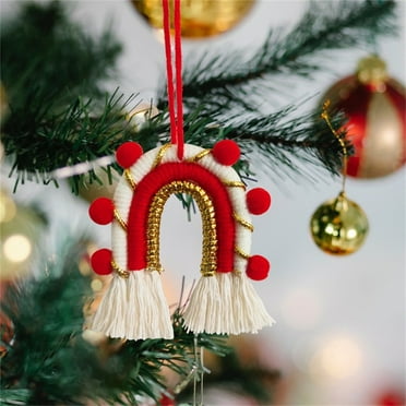 Luckky Woven Mini Rainbow Christmas Tree Hanging,Boho Home Decor, Handmade Colorful Macrame Wall Art for Xmas Tree Party Decoration, Cotton Macrame Tassel for Home Decor (Red and White)