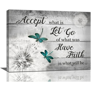 Lucksign Dandelion Teal Dragonfly Inspirational Quotes Wall Art 16" x 12" Framed Canvas Print