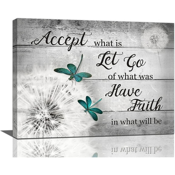Lucksign Dandelion Teal Dragonfly Inspirational Quotes Wall Art 16" x 12" Framed Canvas Print
