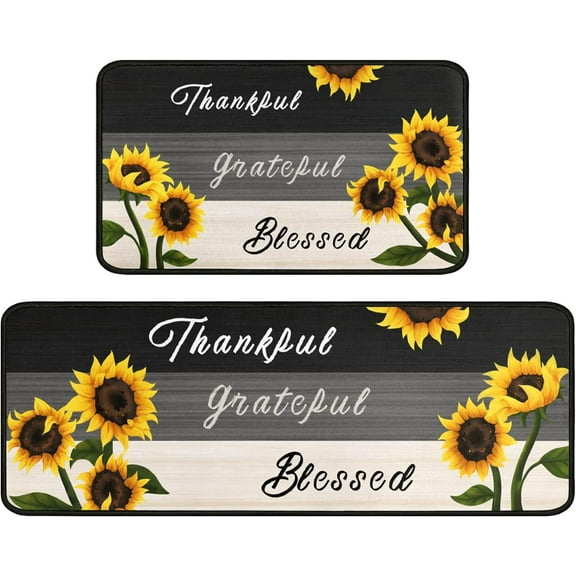 Lucksign Sunflower Decor Yellow Kitchen Mats, 17" x 30" & 17" x 47", 2 Count