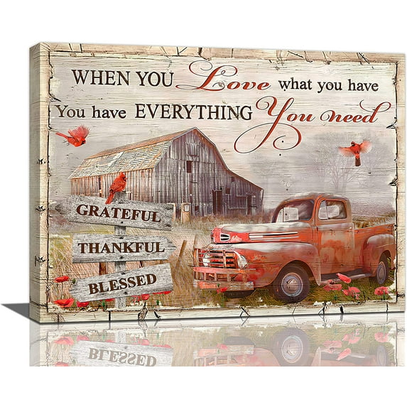Lucksign Vintage Truck Old Barn Inspirational Wall Art 16"x12" Framed Painting Canvas Prints