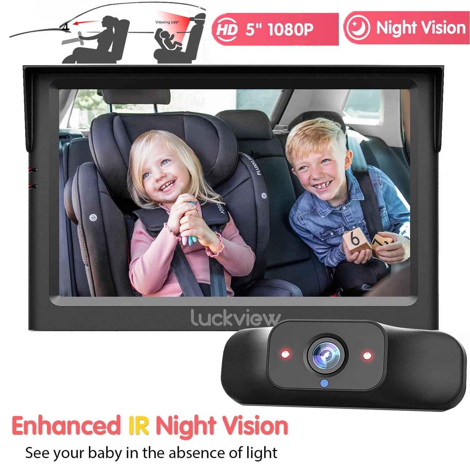 Luckview Car Back Seat Baby Camera, Baby Car Camera Monitor HD Night
