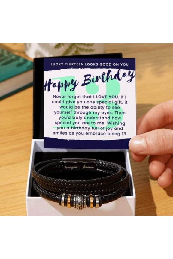 Lucky 13 Birthday Gift For Teen Boy Braided Vegan Leather Men Bracelet