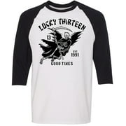 Lucky 13 Men's Good Time Reaper Raglan T-Shirt White Black S