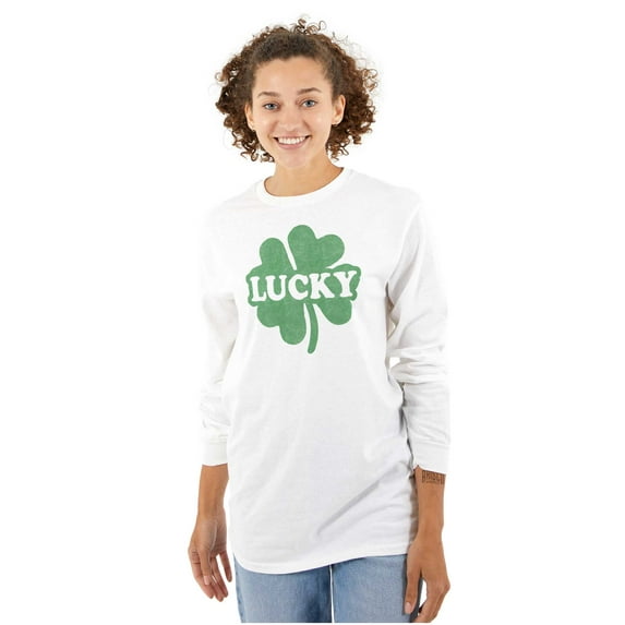 Lucky 4 Leaf Clover St Patrick's Day Long Sleeve TShirt Men Women Brisco Brands L