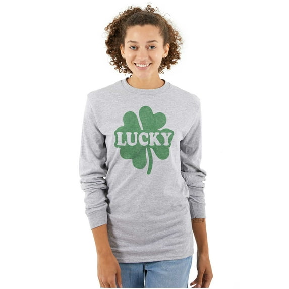 Lucky 4 Leaf Clover St Patrick's Day Long Sleeve TShirt Men Women Brisco Brands S